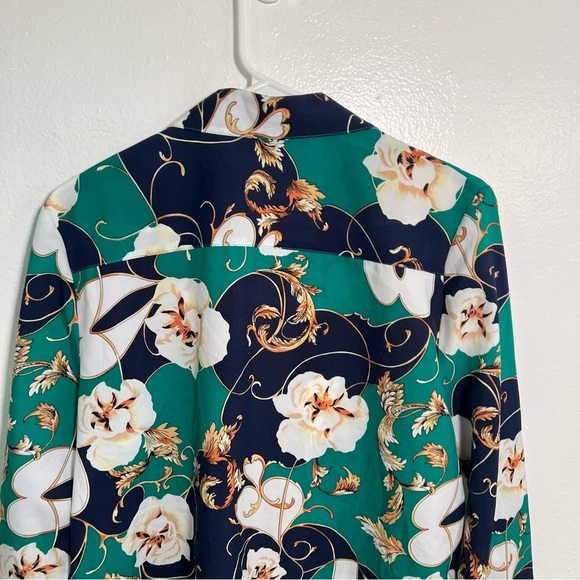 Vintage Pykettes Open Front Blazer Top Navy Green Floral - Picture 7 of 9